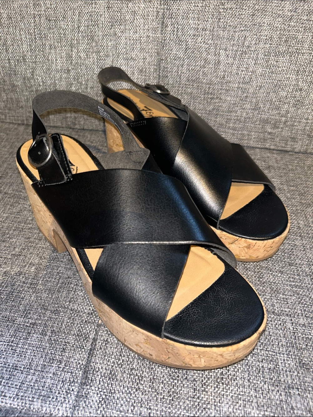 Vintage 7 Eight - Women's Black Cork Platform Slingback Sandals